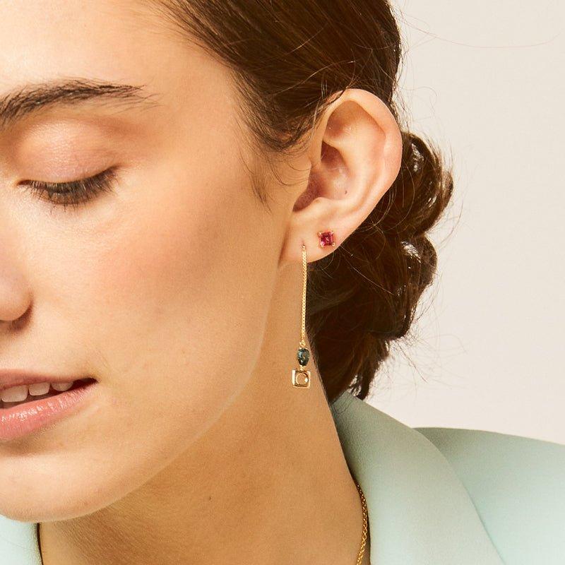 Make Believe - 18K Gold Vermeil Pink Topaz Square Stud Earrings