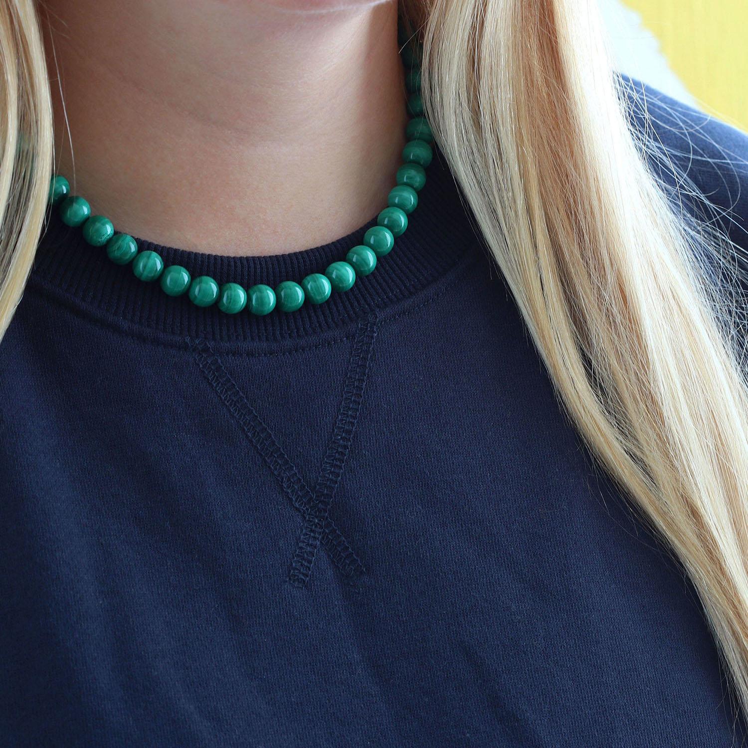 Malachite Baller Gemstone Beaded Necklace