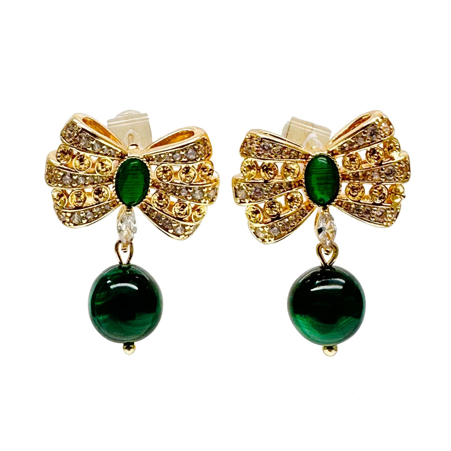 Butterfly Bow With Malachite Dangle Earrings