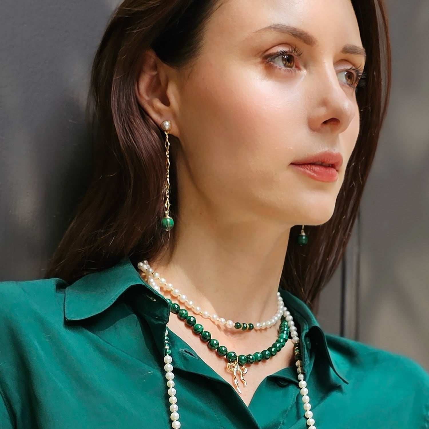 Malachite Dangle Shoulder Earrings