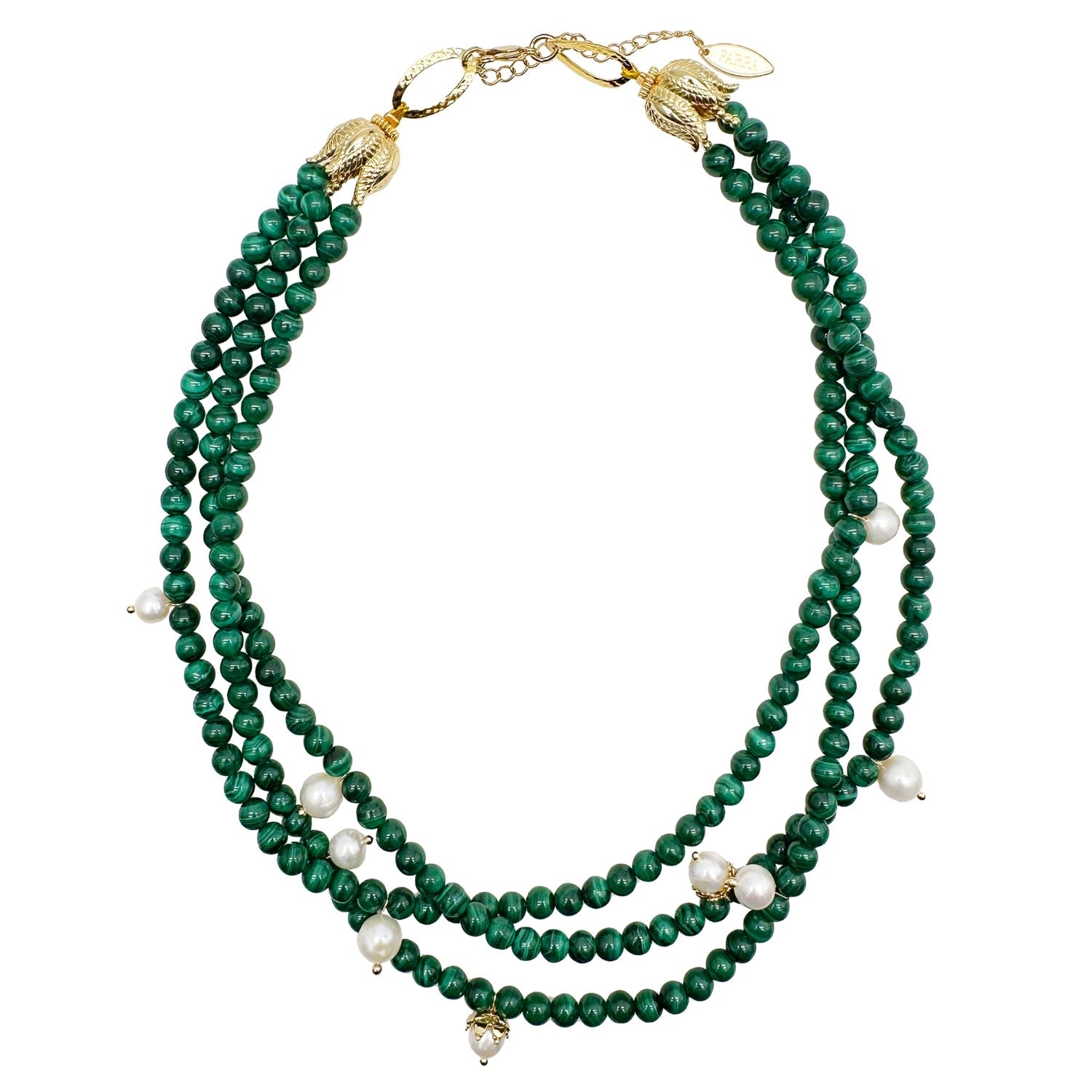 Malachite & Freshwater Pearls Triple Strands Necklace