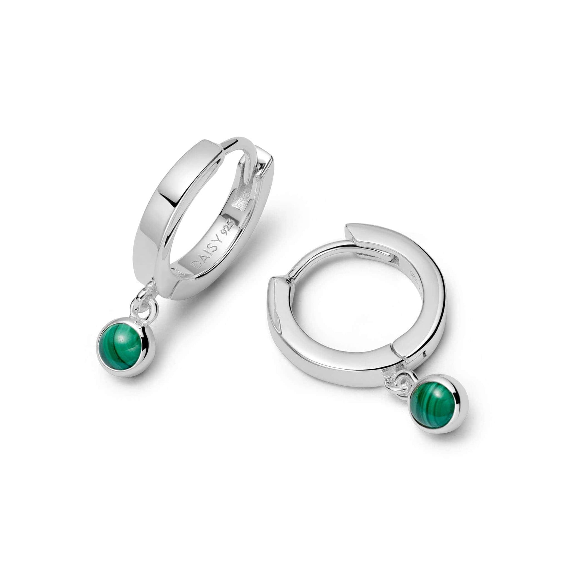 malachite-healing-huggie-hoop-earrings-sterling-silver-18ct-gold-plated-daisy-london