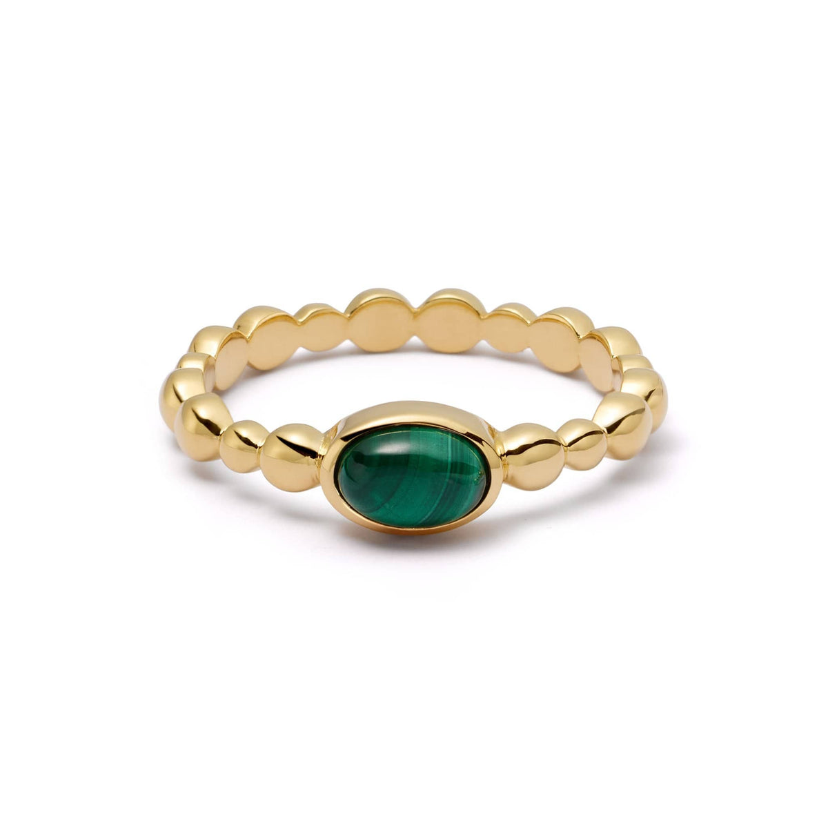Malachite Healing Stone Bobble Ring 18ct Gold Plate