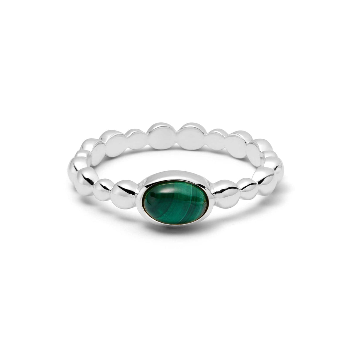 Malachite Healing Stone Bobble Ring Sterling Silver