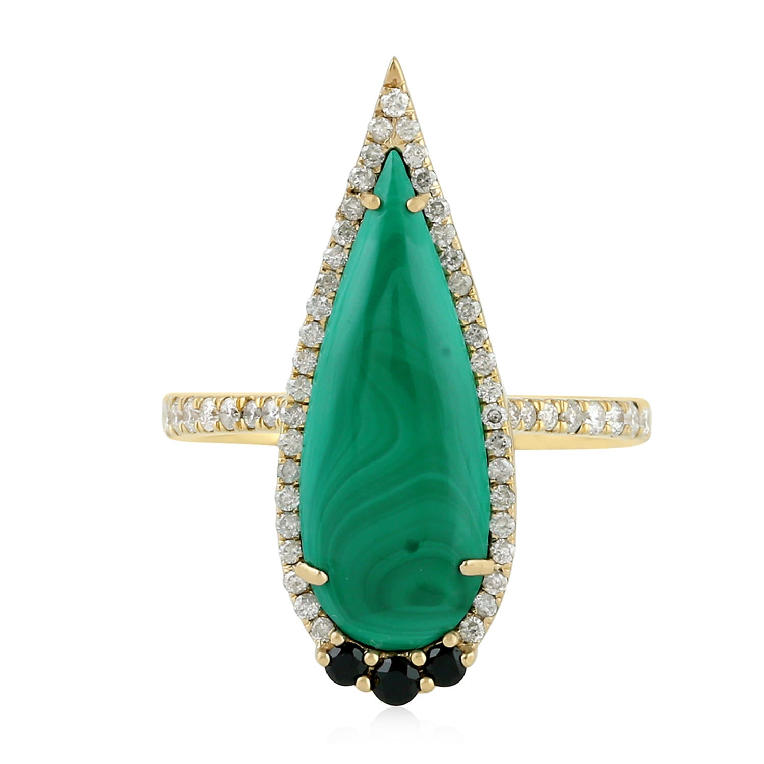 Teardrop Malachite & Diamond Statement Ring In Yellow Gold