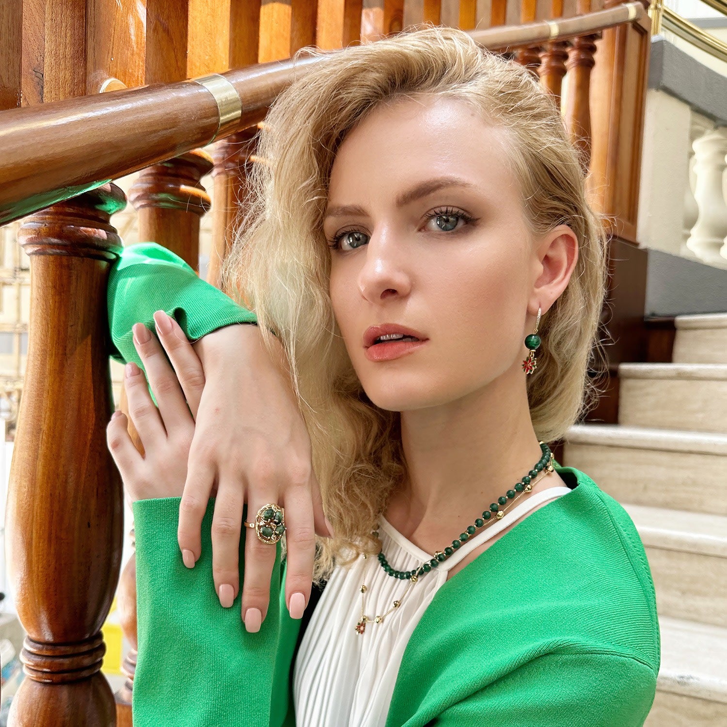 Christmas Malachite With Chain Chain Double Layers Necklace