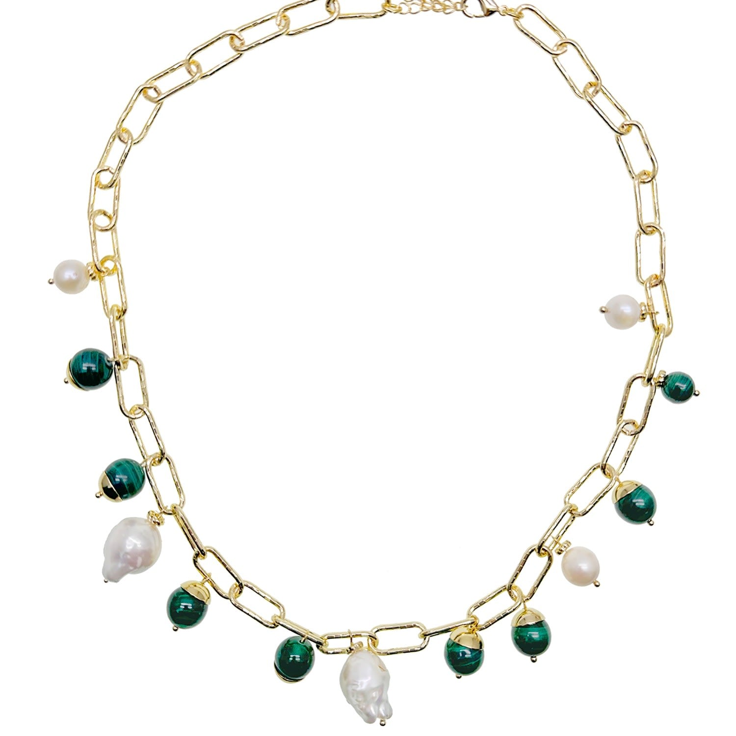 Malachite With Freshwater Pearls Chic Necklace