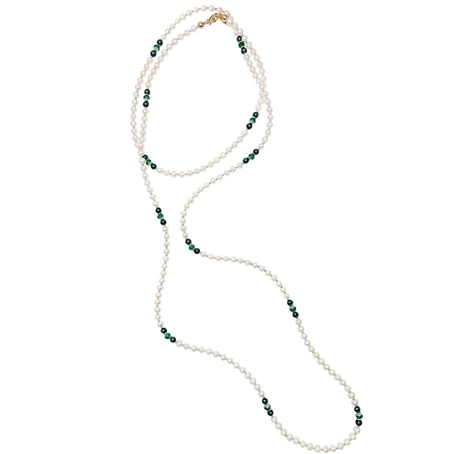 Malachite With Freshwater Pearls Versatile Long Necklace