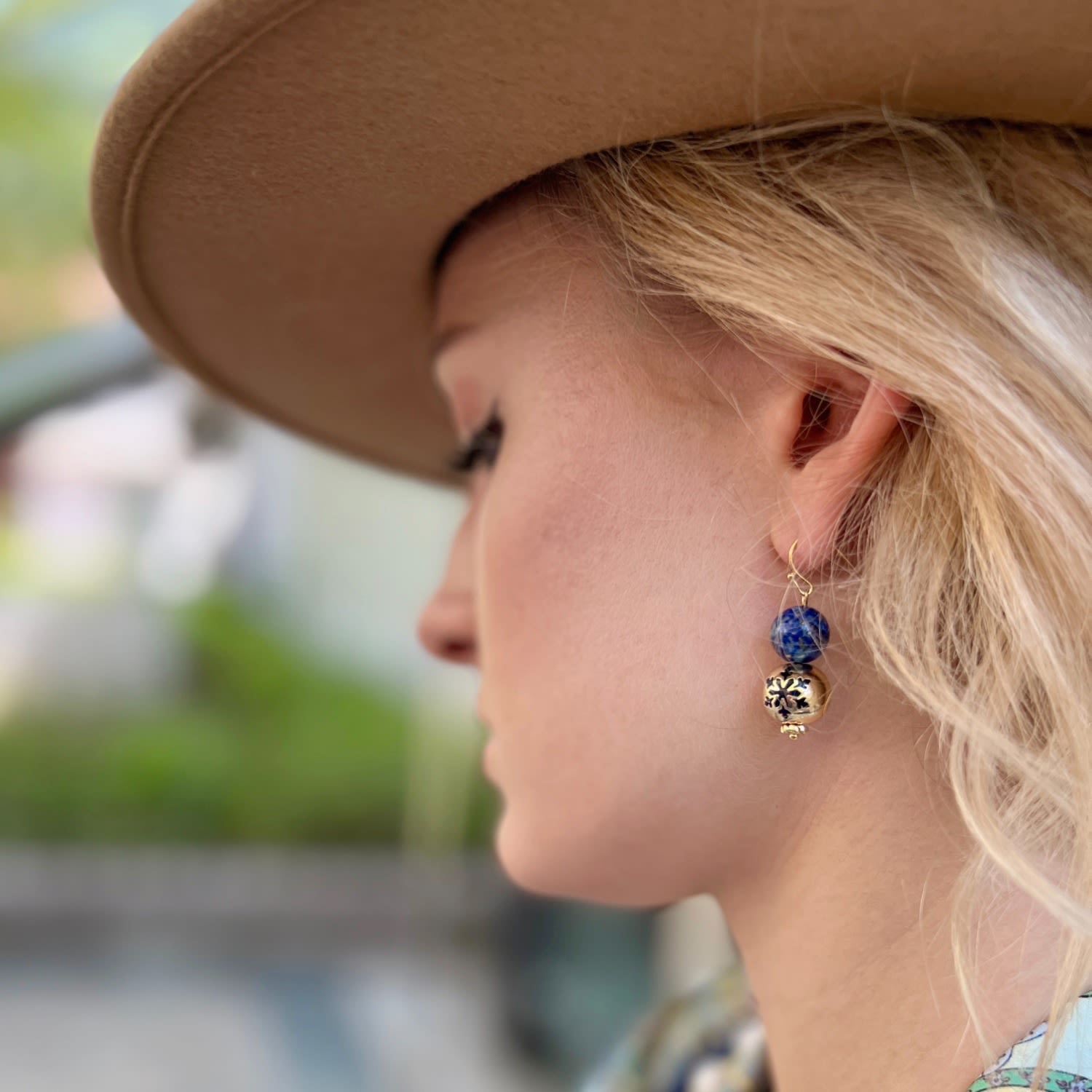 Christmas Style Round Lapis Snowflake Dangle Earrings