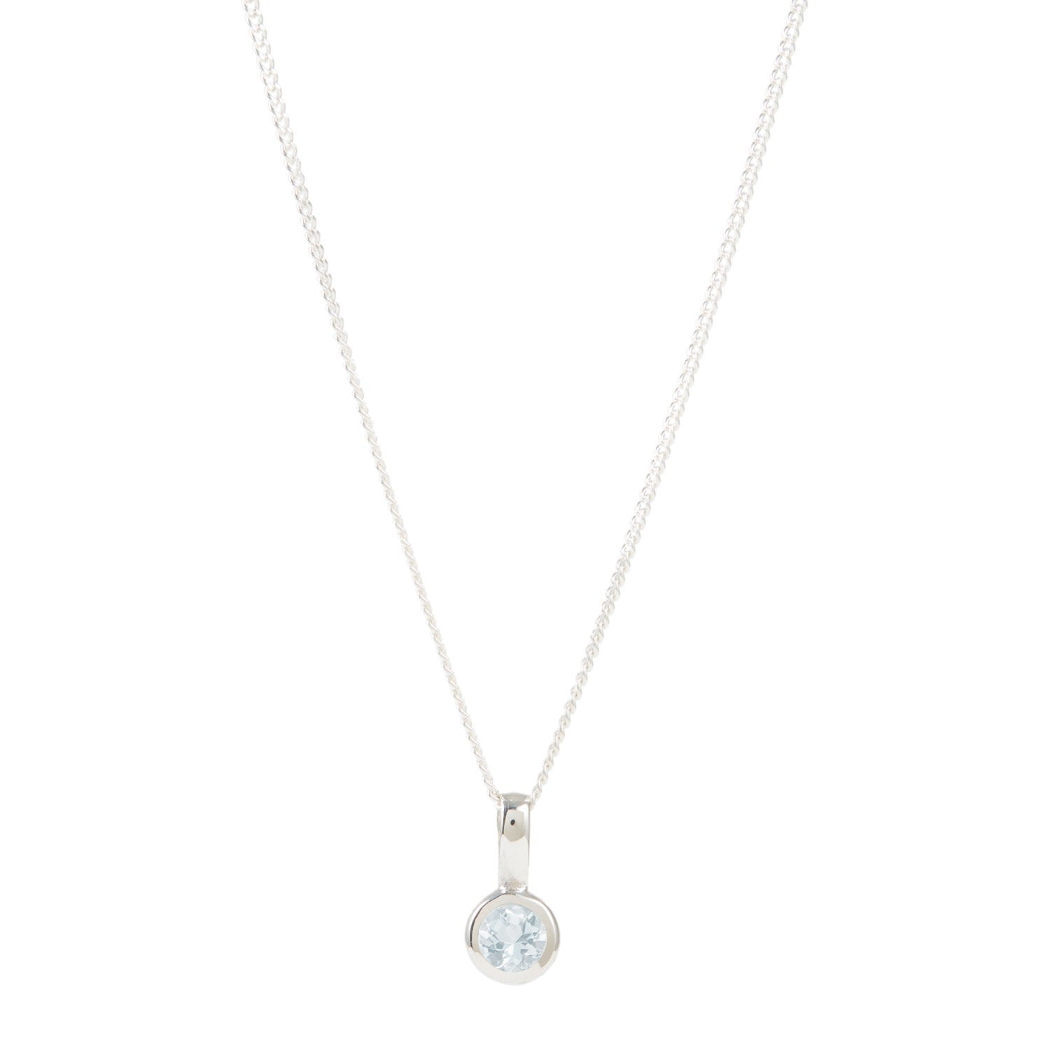 March Birthstone Charm Silver Necklace - Aquamarine