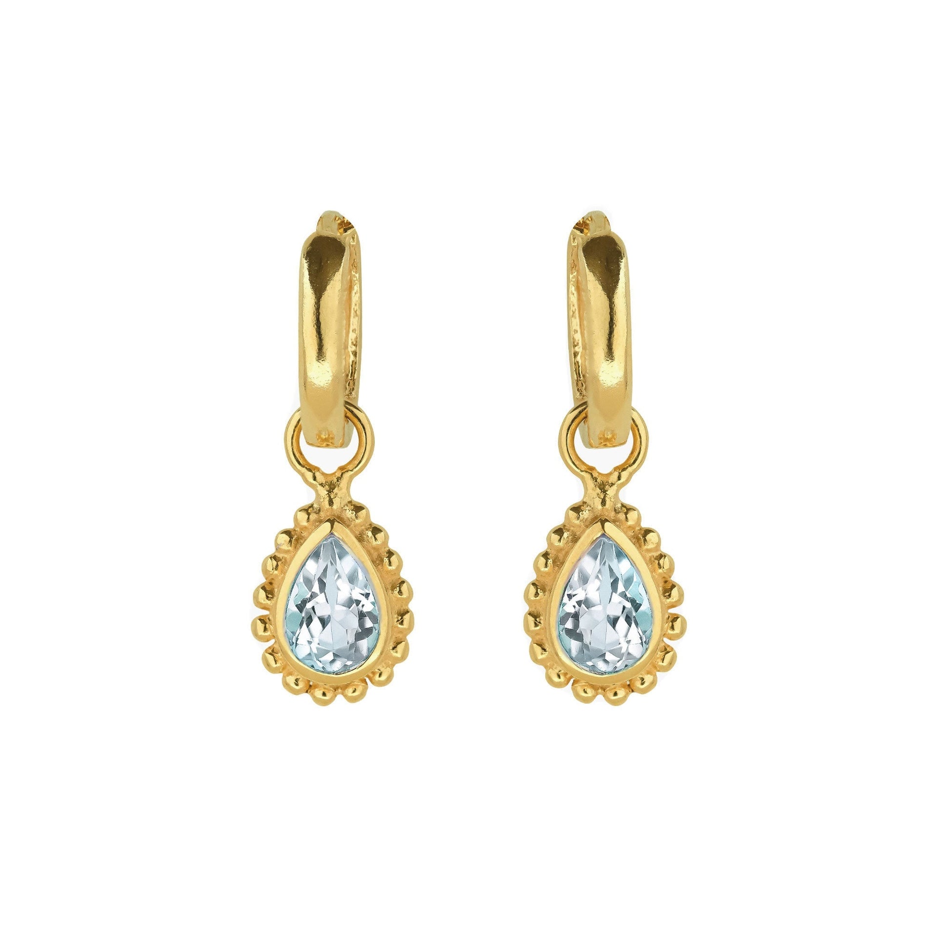 March Birthstone Gold Huggie Hoops - Aquamarine