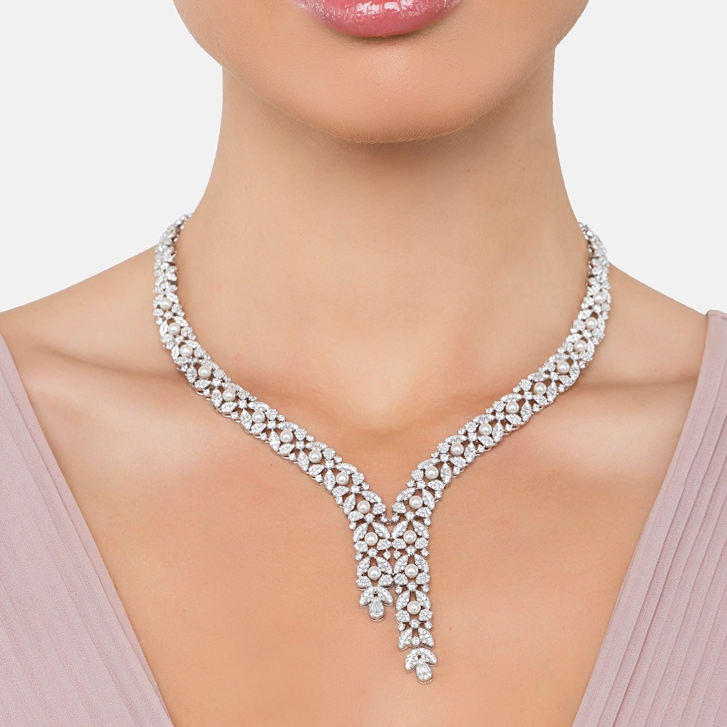 Marchioness Statement Necklace Pearl Silver