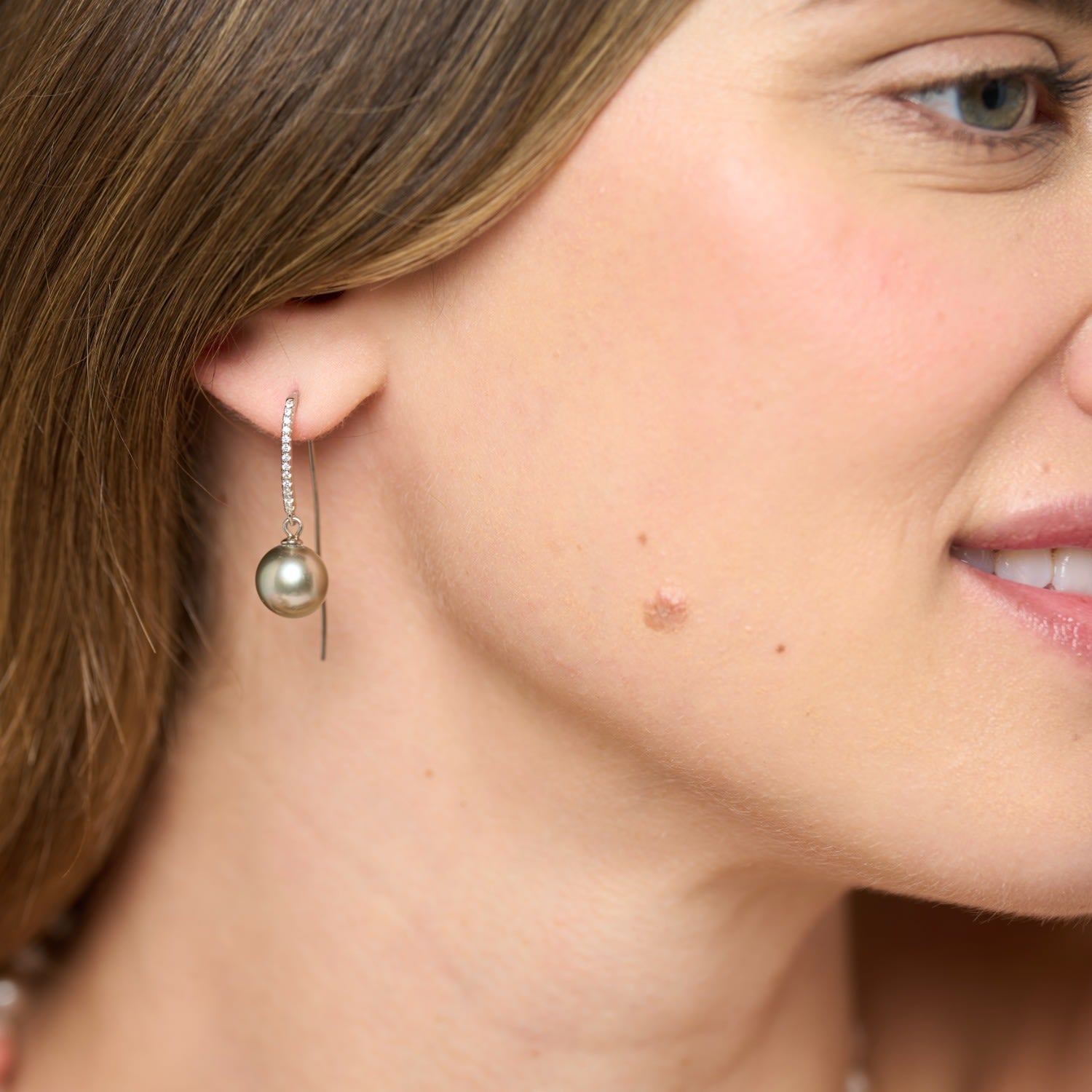 Margarita Tahitian Cultured Pearl Drop Earrings On Long Pave Hooks