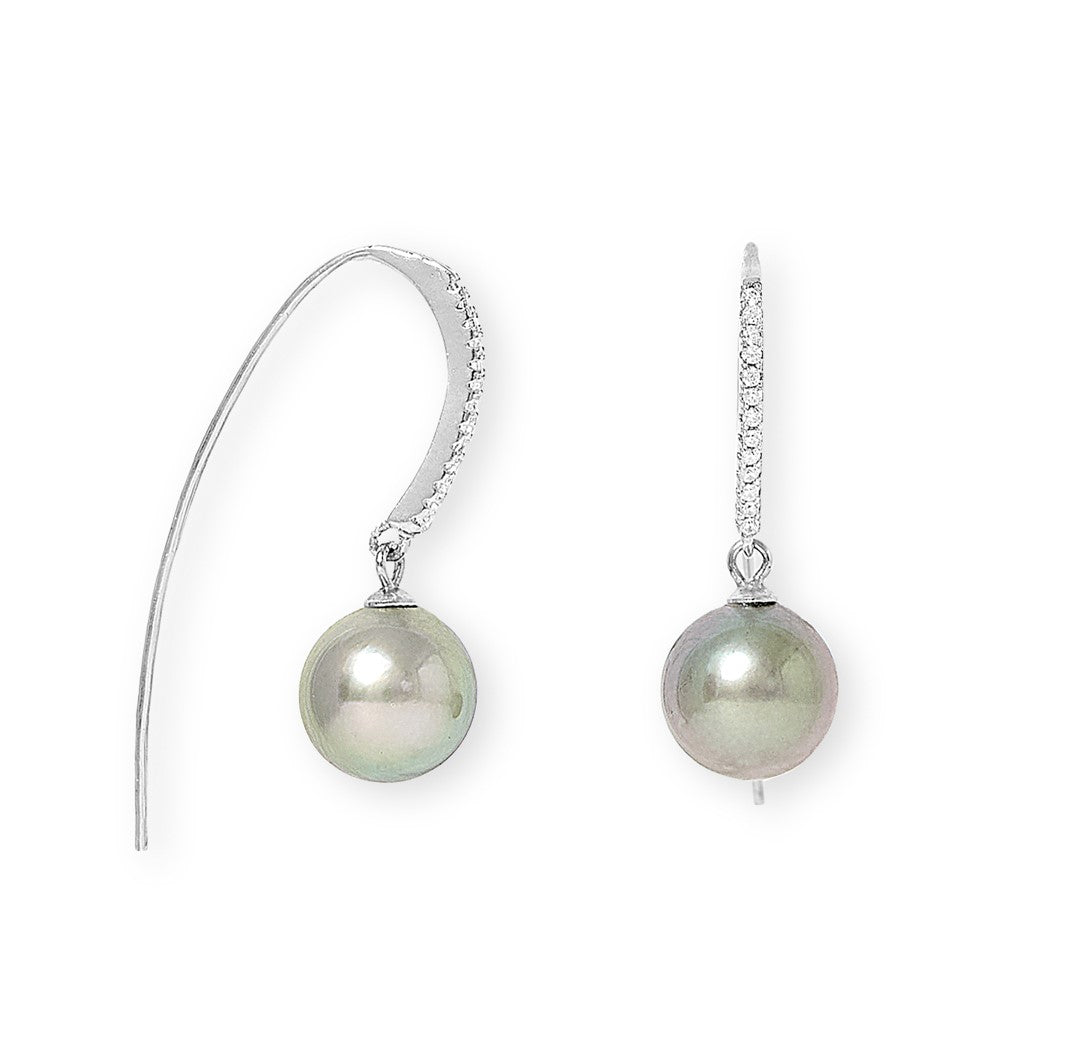 Margarita Tahitian Cultured Pearl Drop Earrings On Long Pave Hooks