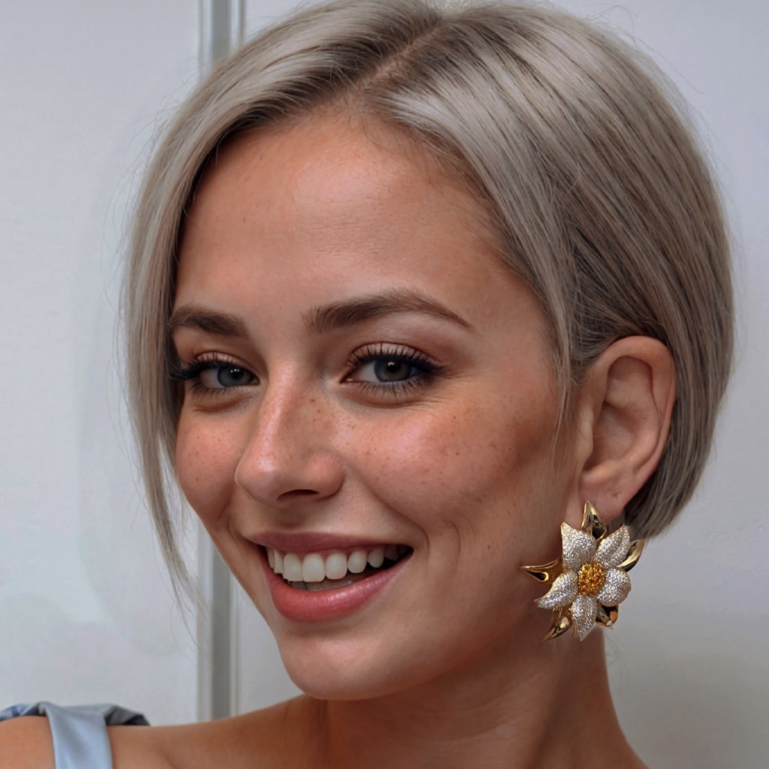 Marguerite Daisy Flower Large Stud Earrings White Gold