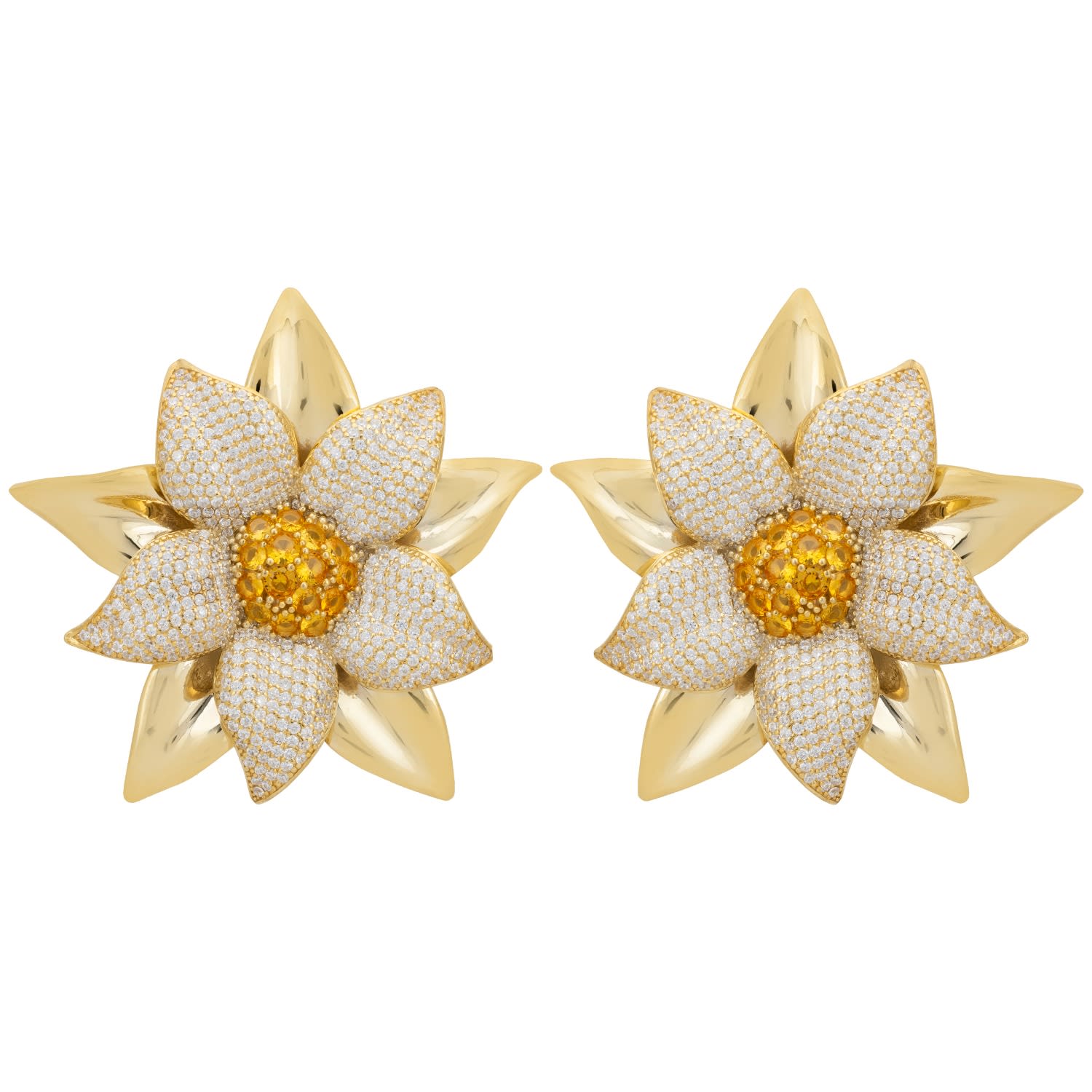 Marguerite Daisy Flower Large Stud Earrings White Gold