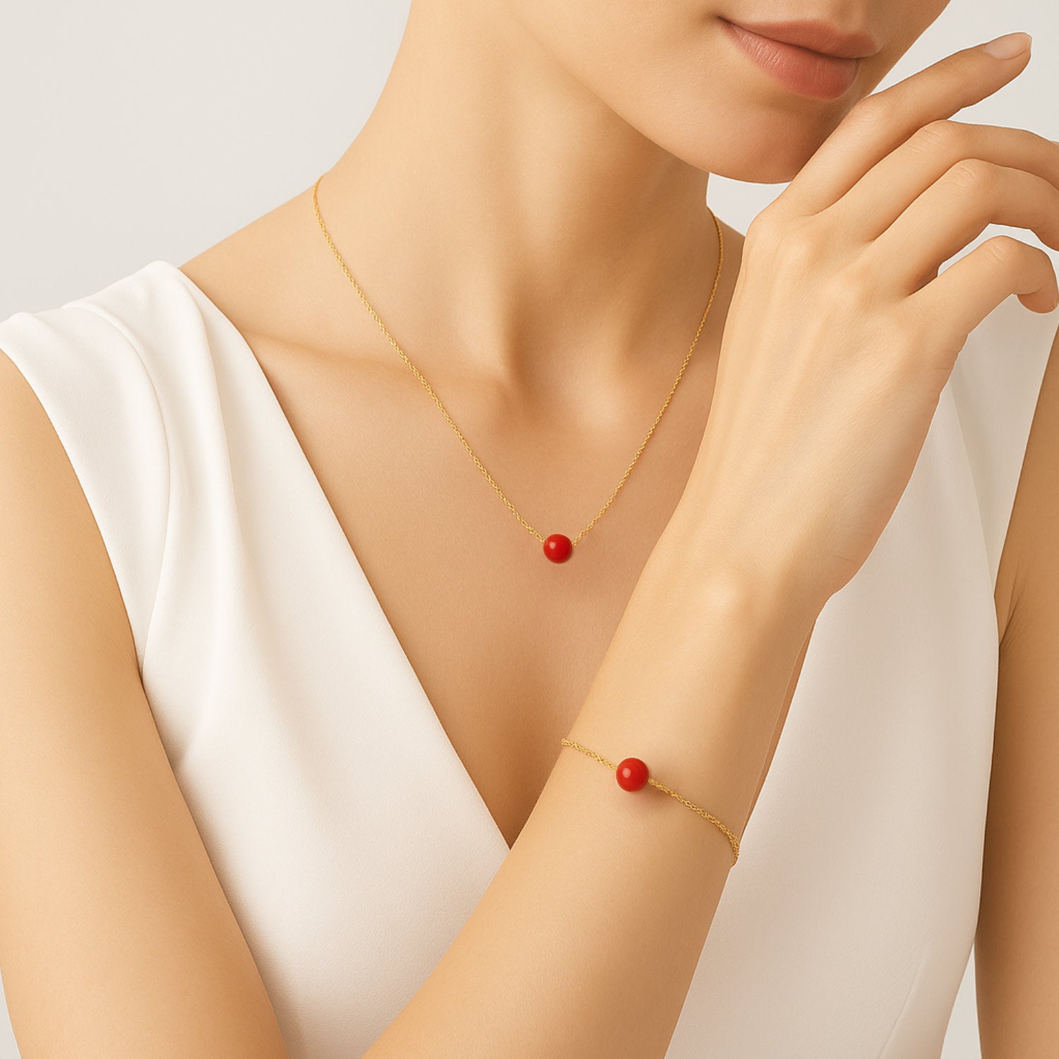 Marine Necklace Elegance – Coral Sphere And Gold-Plated Venetian Silver Chain