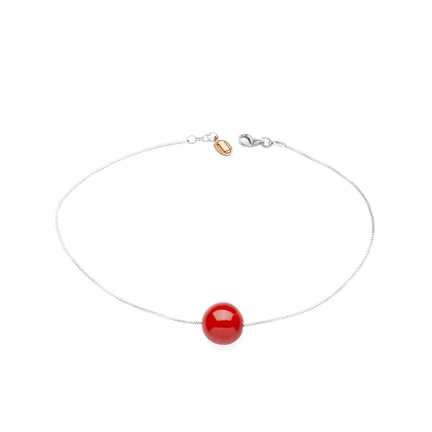 Marine Elegance Bracelet – Coral Sphere And Venetian Silver Chain
