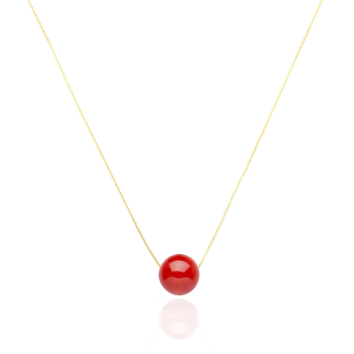 Marine Necklace Elegance – Coral Sphere And Gold-Plated Venetian Silver Chain