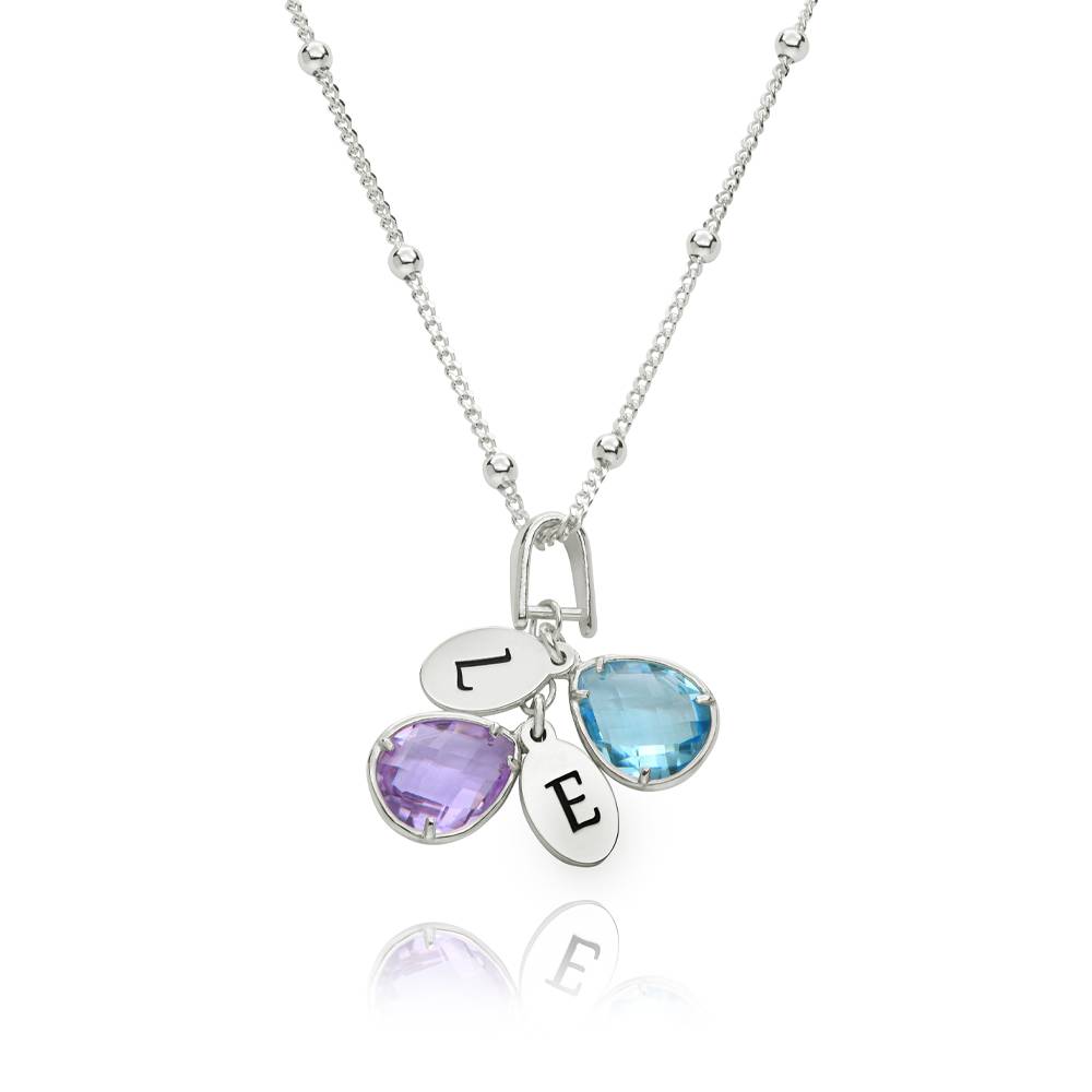 Marlotte Birthstone Initials Drop Necklace in Sterling Silver