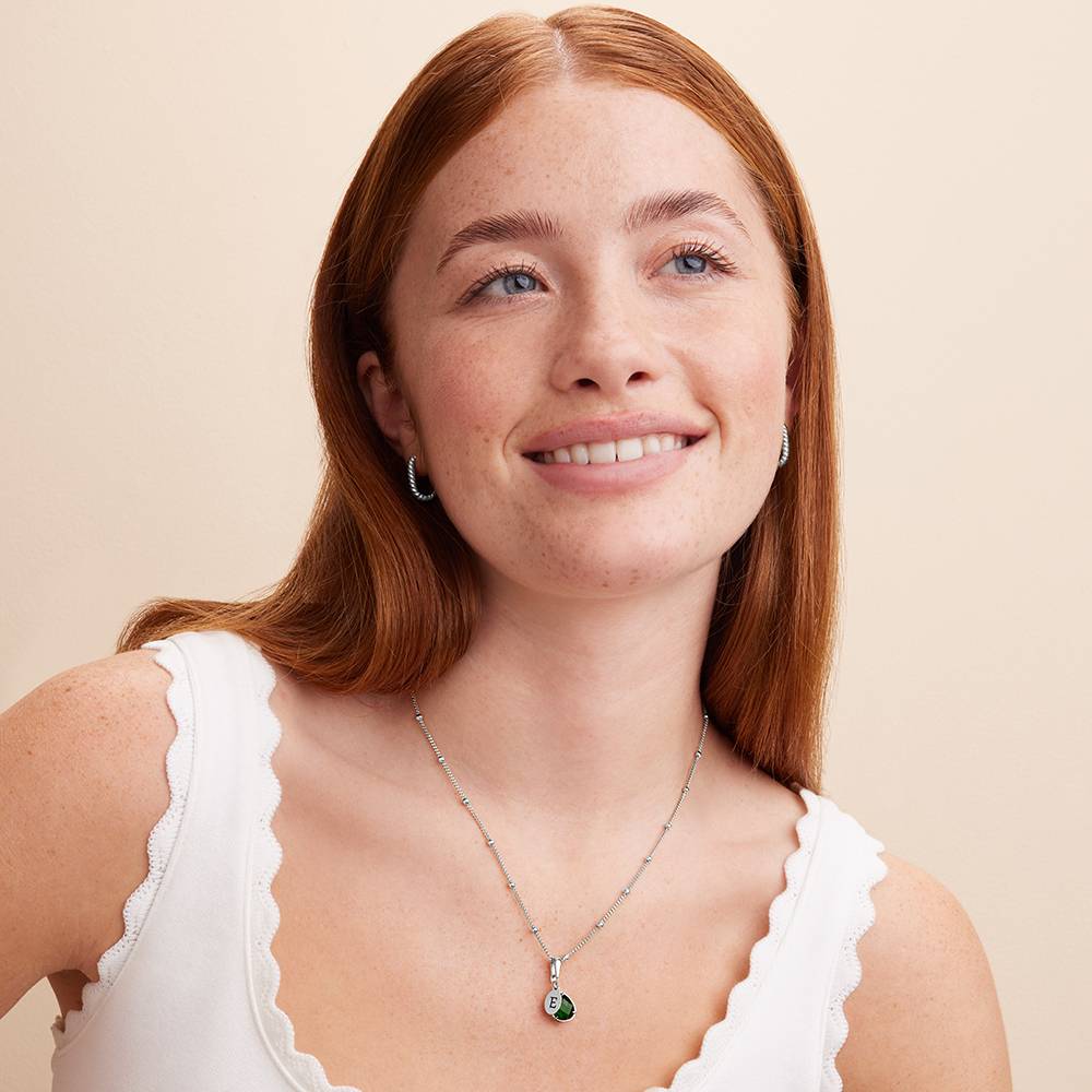 Marlotte Birthstone Initials Drop Necklace in Sterling Silver