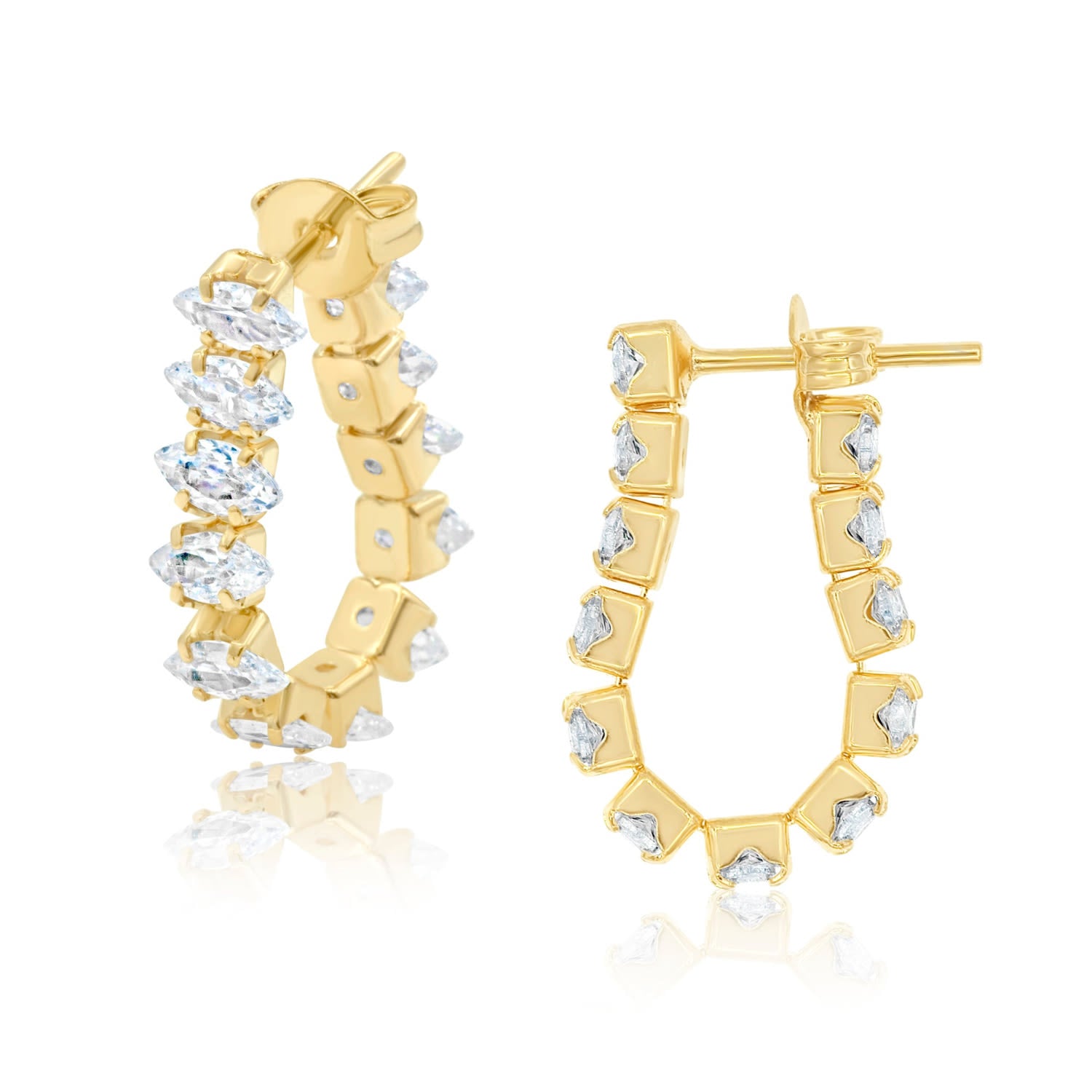 Marquis Shape Drop Earrings - Gold