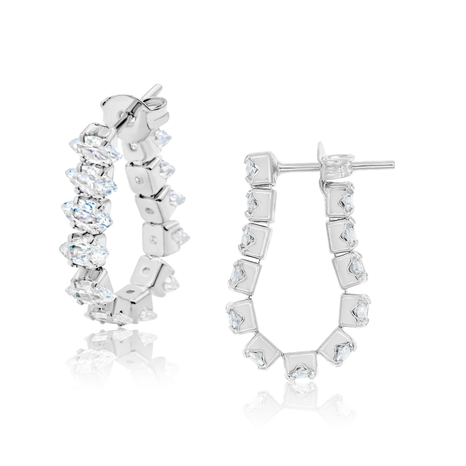 Marquis Shape Drop Earrings - Silver