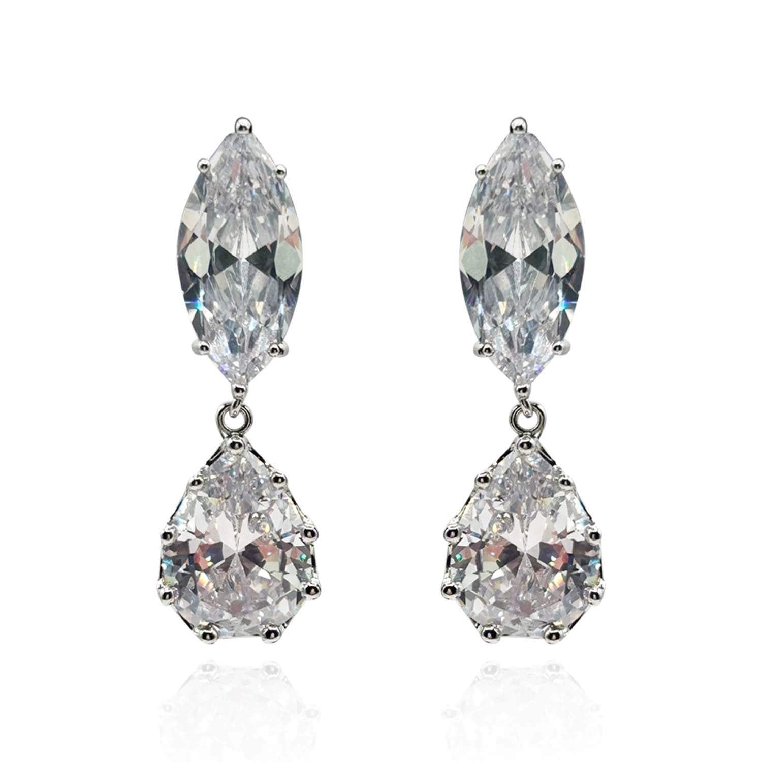 Marquise And Pear Shape Diamond Cubic Zirconium Cip On Earrings