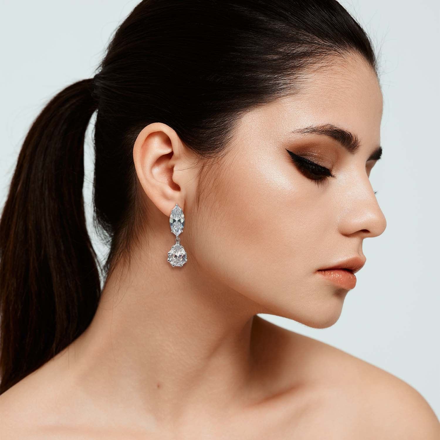Marquise And Pear Shape Diamond Cubic Zirconium Cip On Earrings