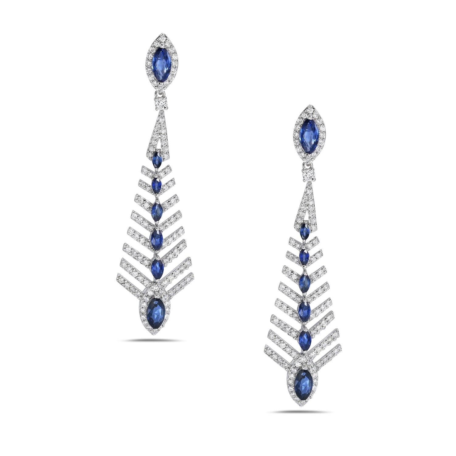 Marquise Blue Sapphire & Diamond Dangle Earrings In 18K White Gold