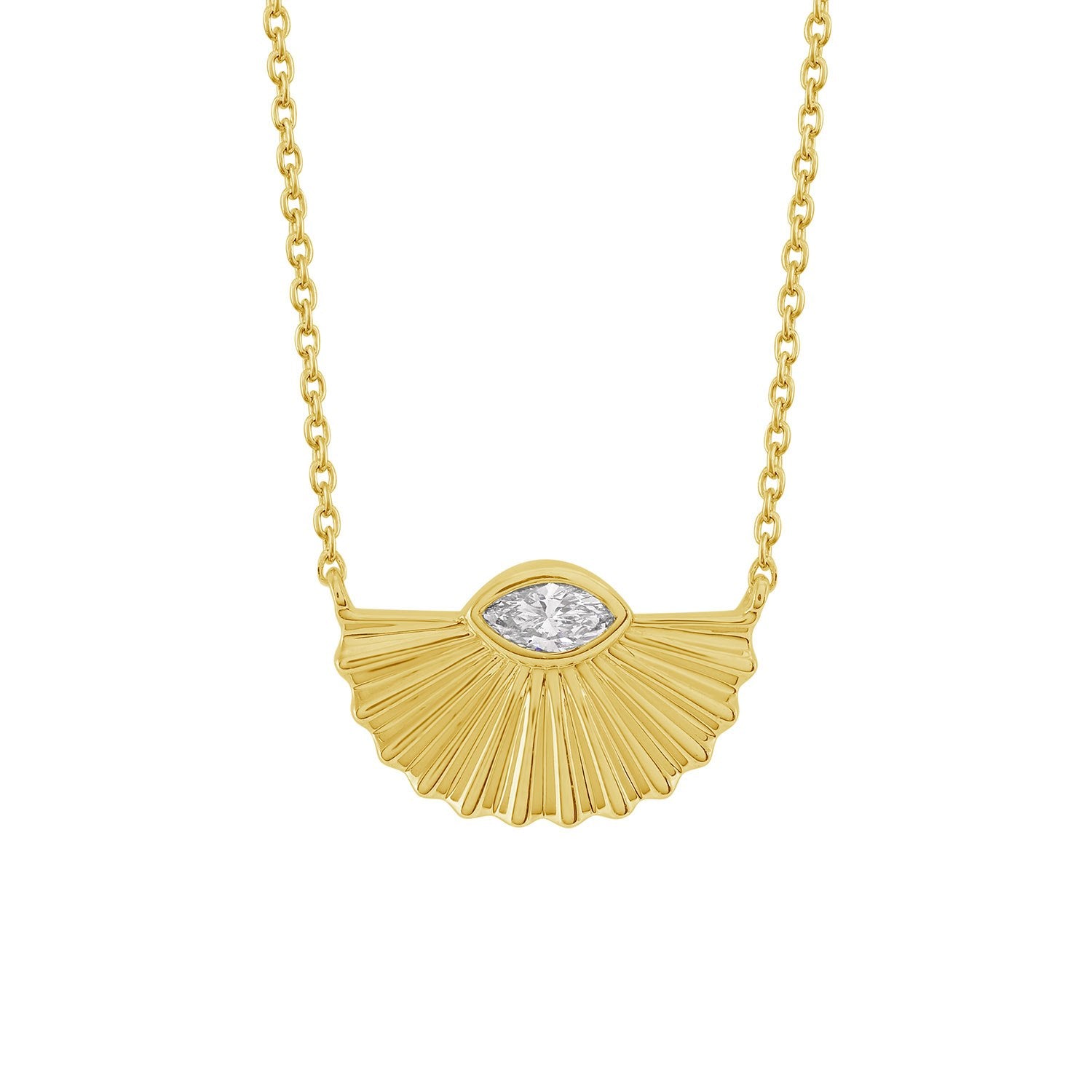 Marquise Cut Diamond Fan Pendant Necklace In 14K Yellow Gold – Fine Chain Jewelry