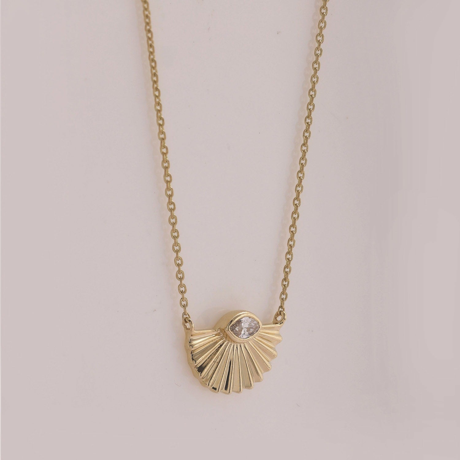Marquise Cut Diamond Fan Pendant Necklace In 14K Yellow Gold – Fine Chain Jewelry