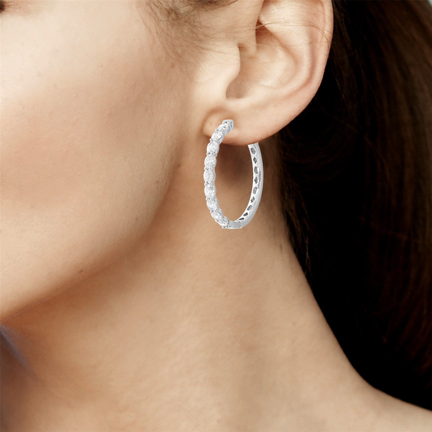Marquise Cut Diamond Hoop Earrings In White Gold
