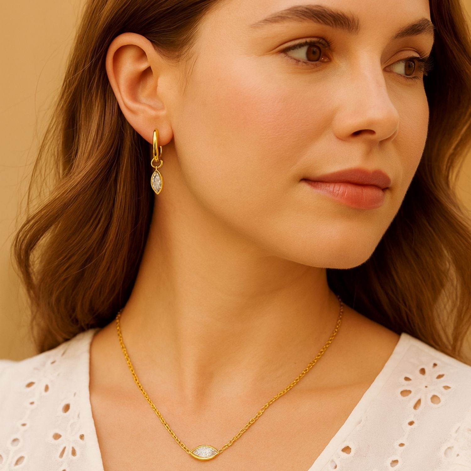 Marquise Diamond Hoop Sleeper Earrings