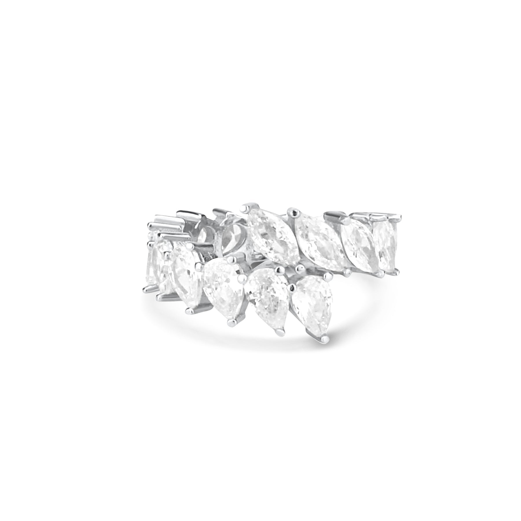 Marquise & Pear Shaped Wrap Statement Ring - Silver