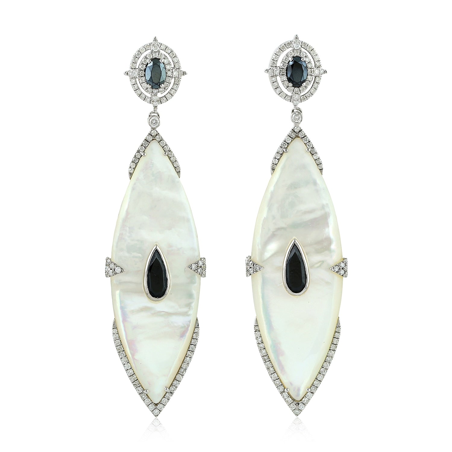 Mother Of Pearl & Spinel Pave Diamond Marquise Earrings In White Gold