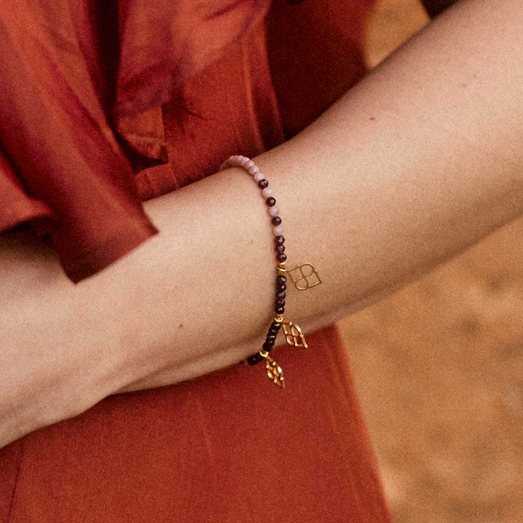 Marrakesh Sunrise Gold Beaded Bracelet - Garnet & Rhodonite