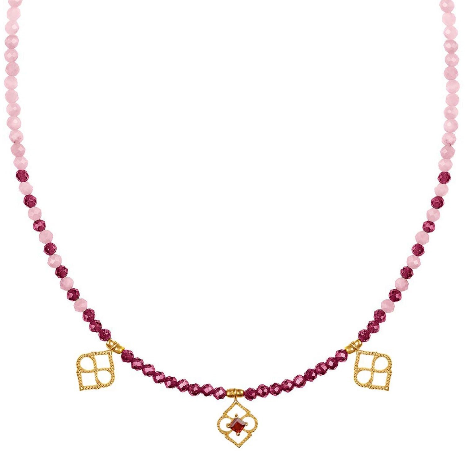 Marrakesh Sunrise Gold Beaded Necklace - Garnet & Rhodonite