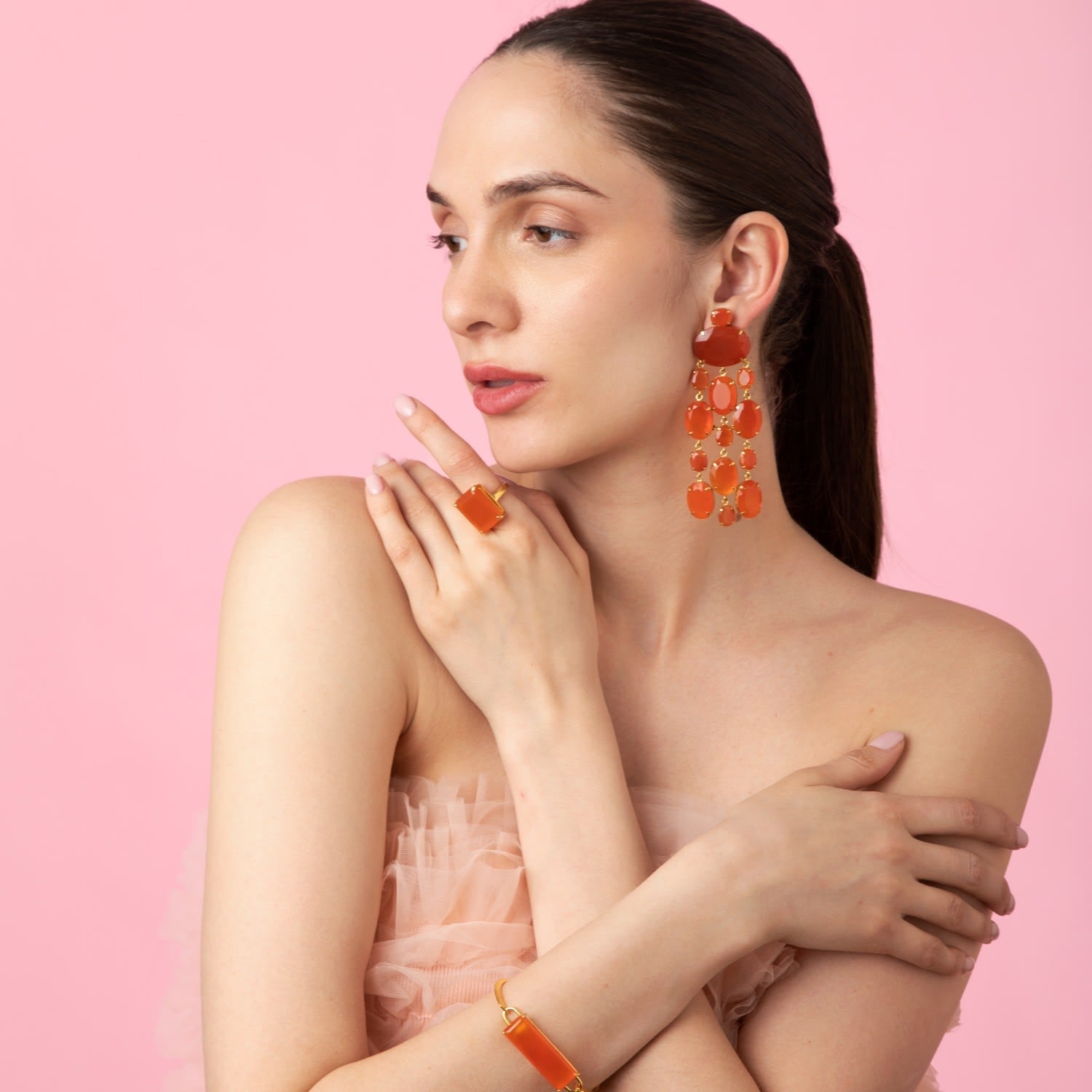 Marysol Earrings Carnelian Clip On