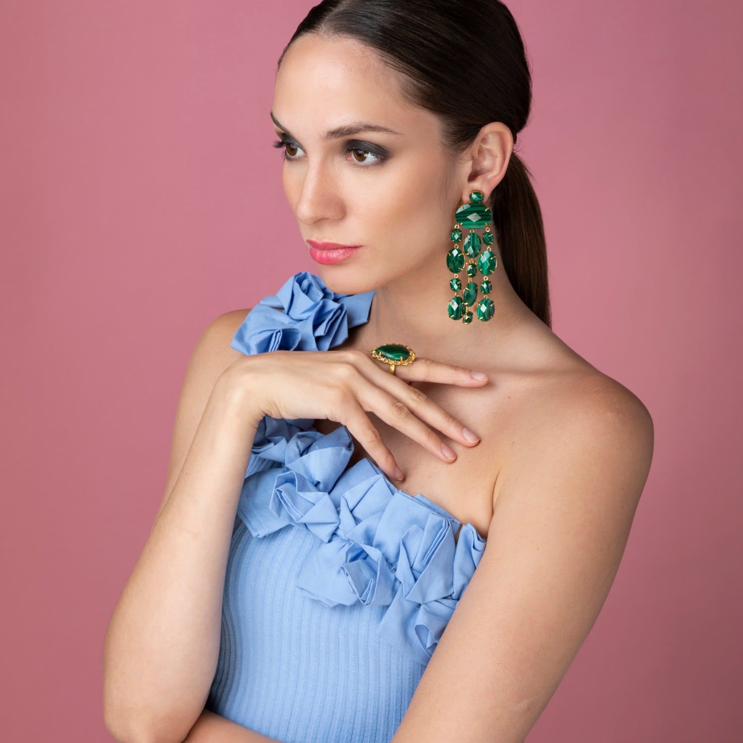 Marysol Earrings Malachite Pierced