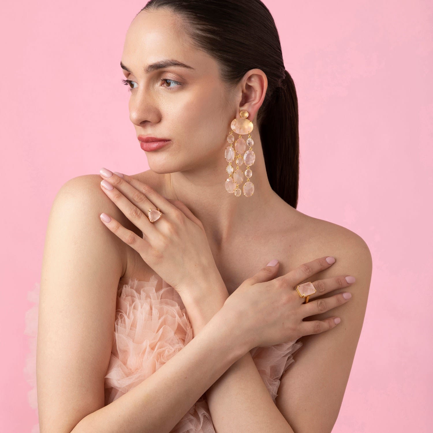 Marysol Earrings Rose Quartz Pierced