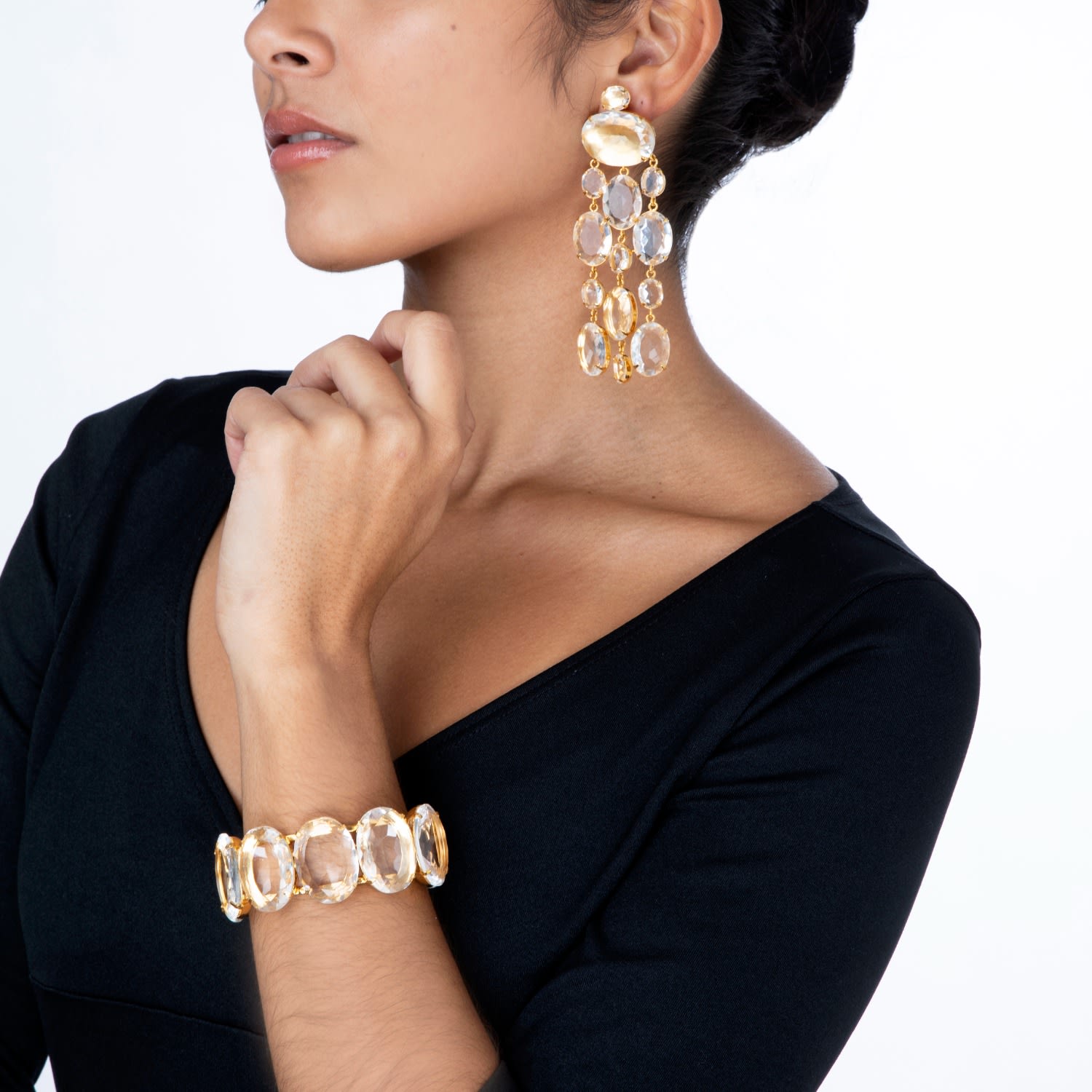 Marysol Earrings Clear Quartz Pierced