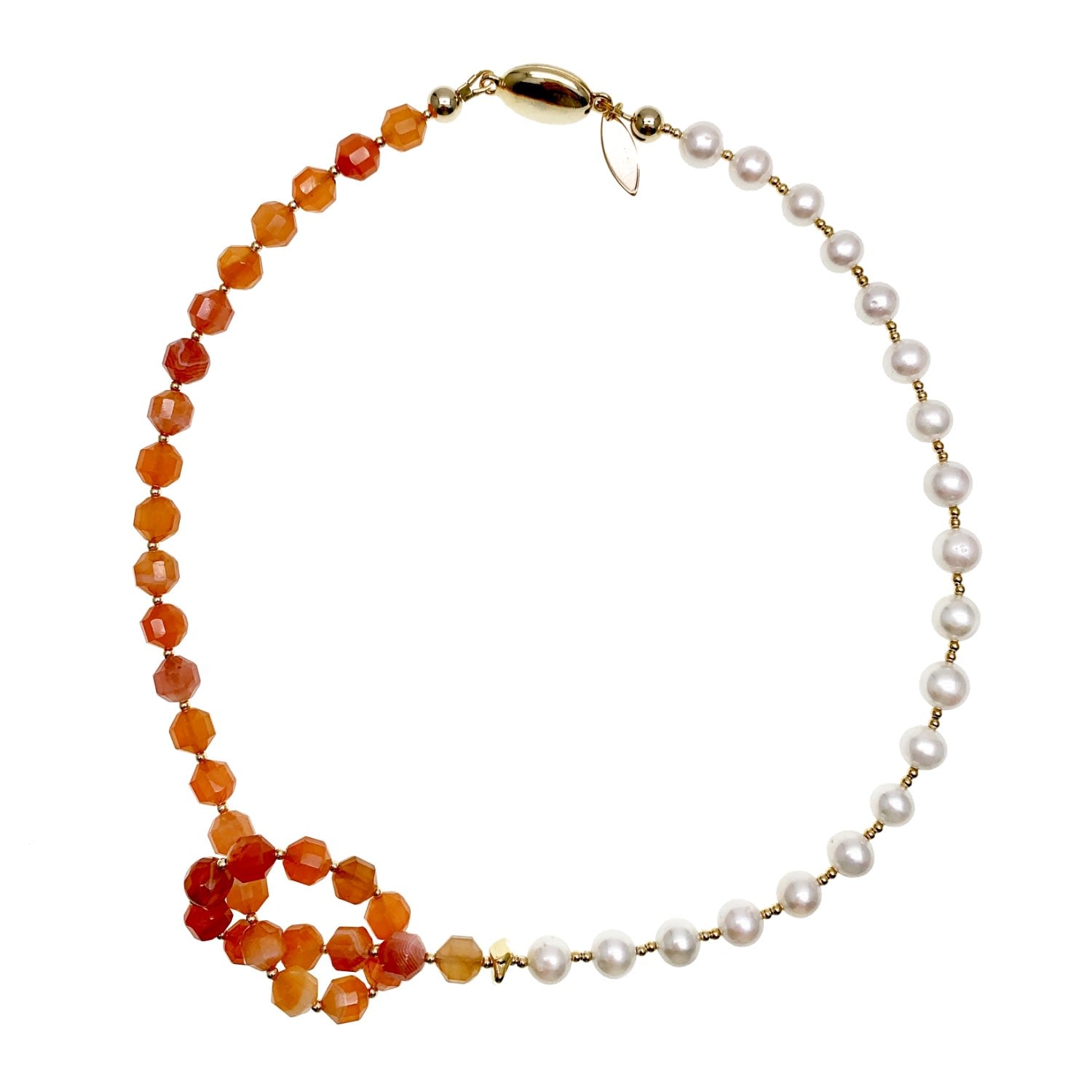 Knotted Orange Agate With Freshwater Pearl Short Necklace