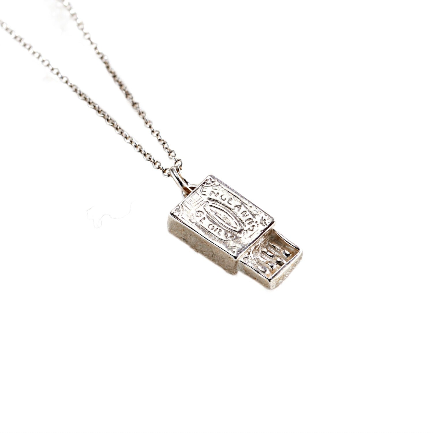 Silver Match Box Charm Necklace
