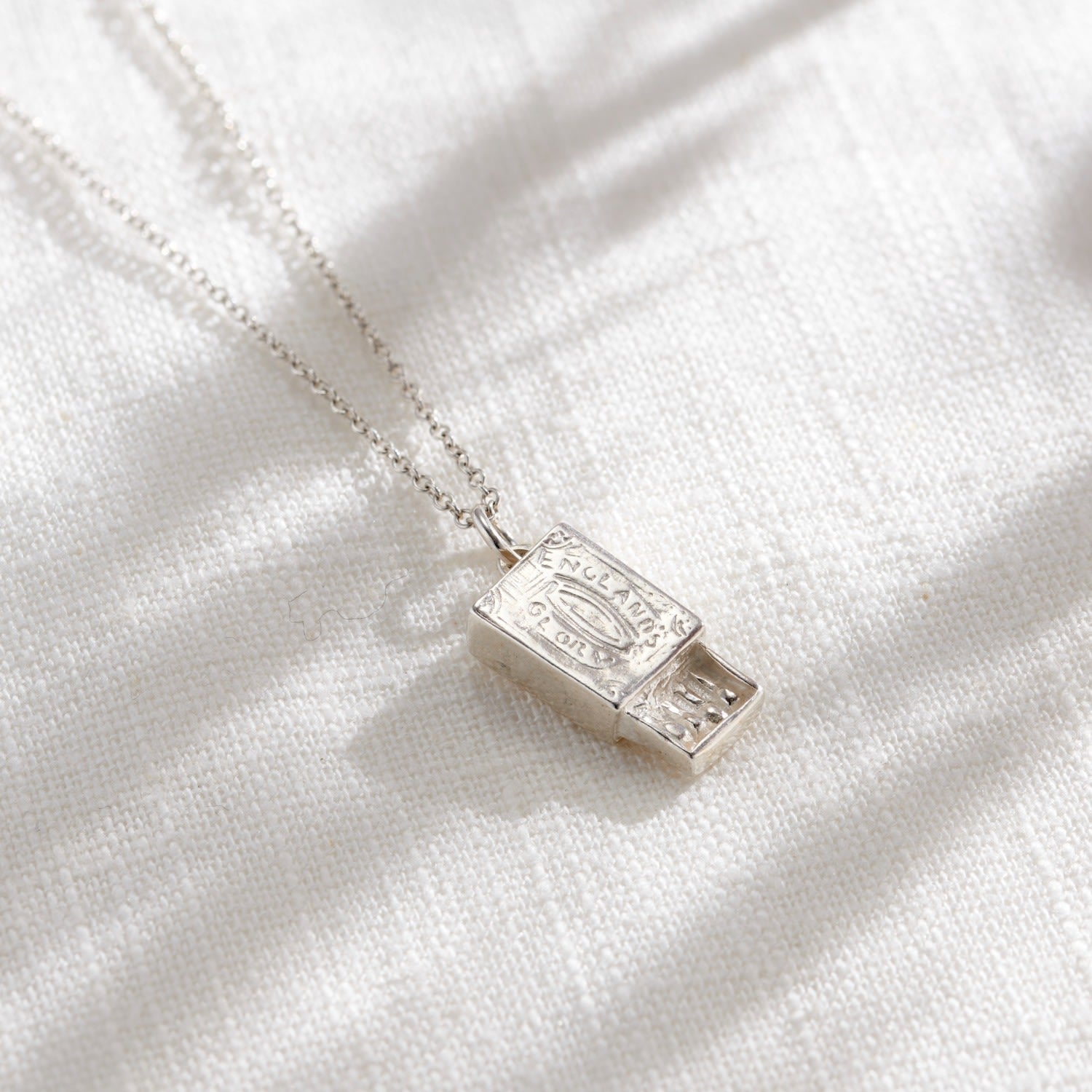 Silver Match Box Charm Necklace
