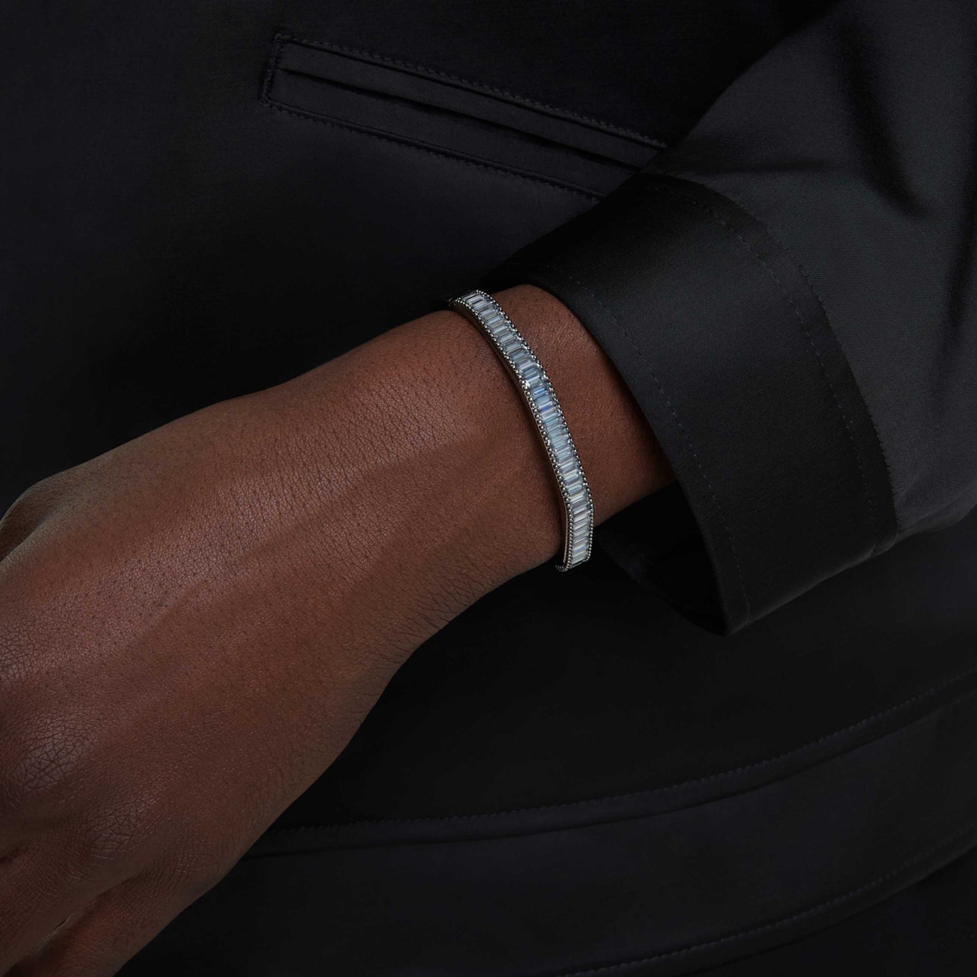 MATRIX BANGLE BAGUETTE CUT OCTAGON SHAPE GRAY RUTHENIUM PLATED