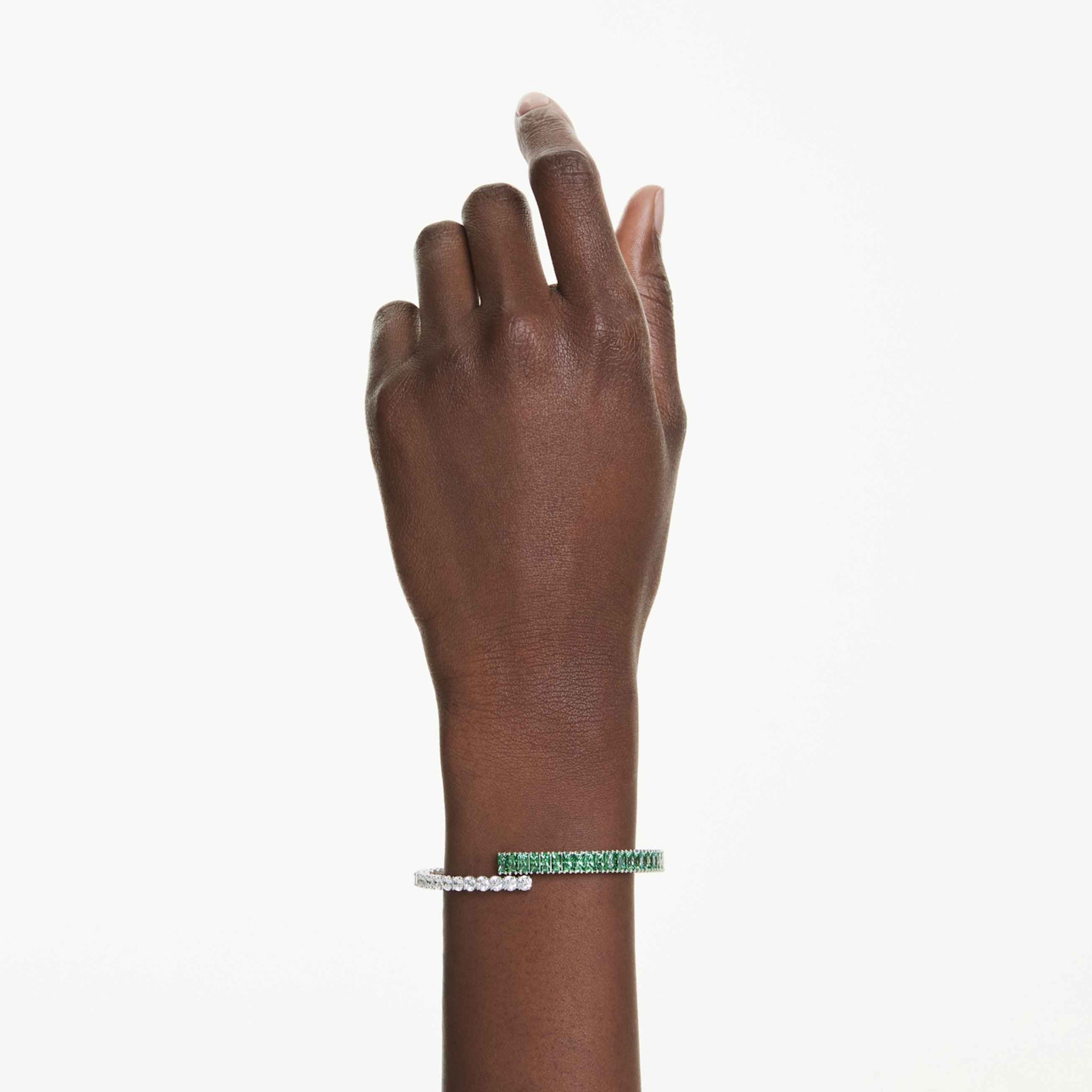 MATRIX BANGLE MIXED CUTS GREEN RHODIUM PLATED