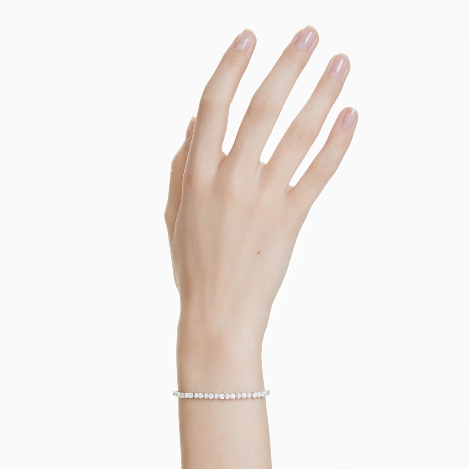 MATRIX BRACELET CRYSTAL PEARL ROUND CUT WHITE RHODIUM PLATED
