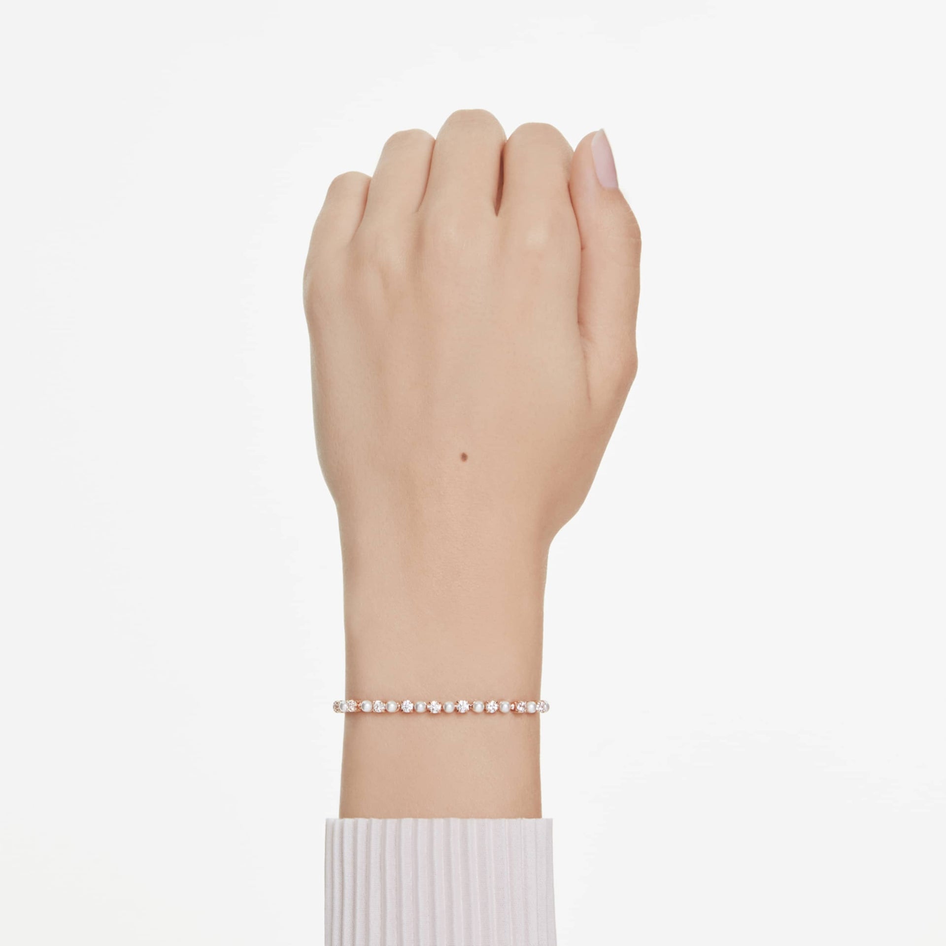 MATRIX BRACELET CRYSTAL PEARL ROUND CUTS WHITE ROSE GOLD TONE PLATED