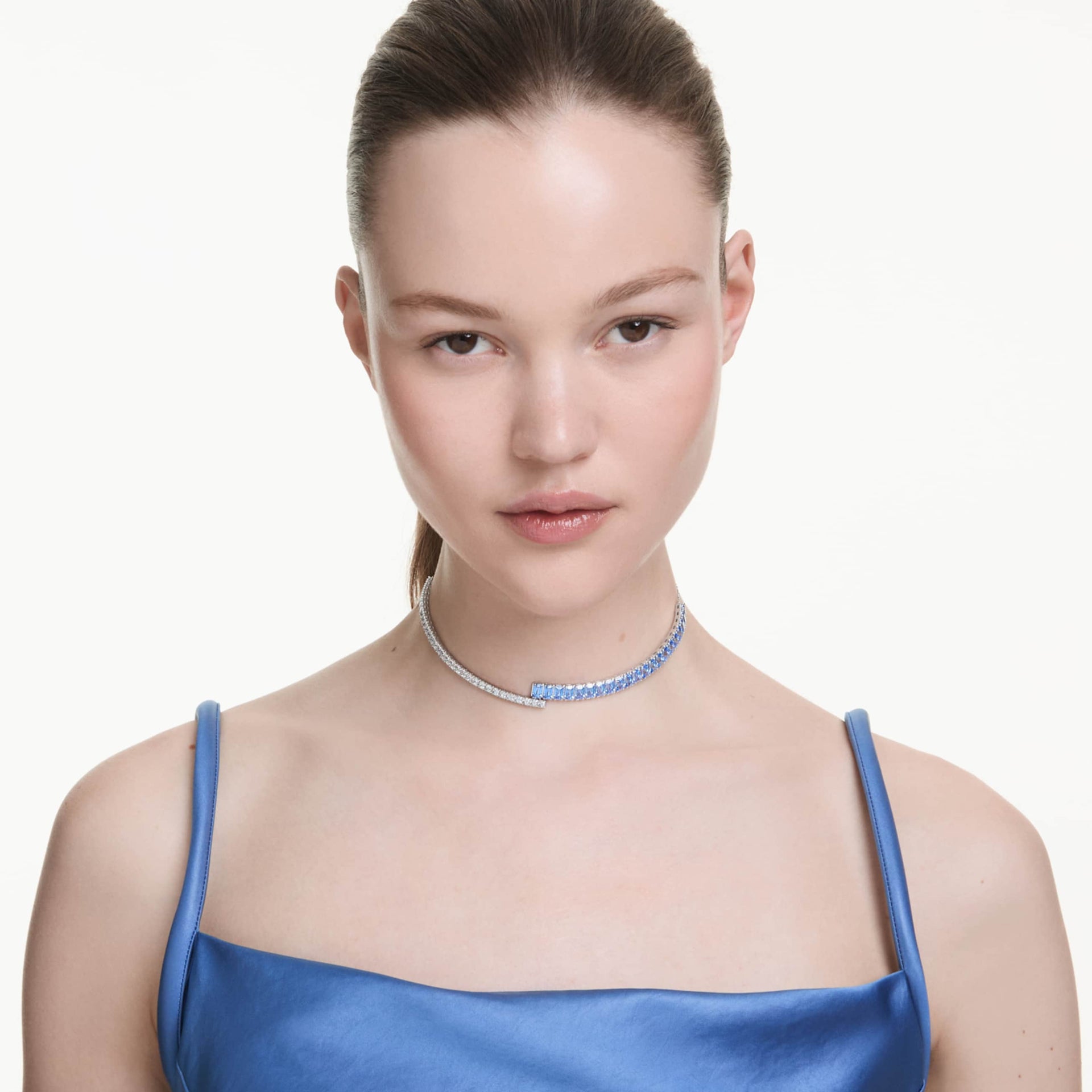 MATRIX CHOKER MIXED CUTS BLUE RHODIUM PLATED